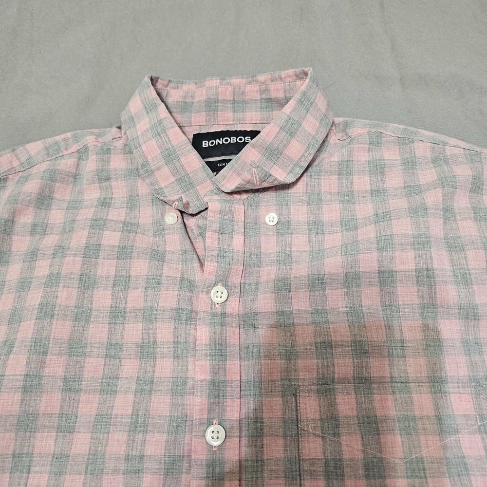 Bonobos Pink and Gray Checkered Men's Shirt